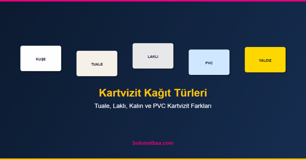 Kartvizit kağıt türleri: kuşe, tuale, laklı, PVC ve varaklı (yaldızlı) kartvizit farkları
